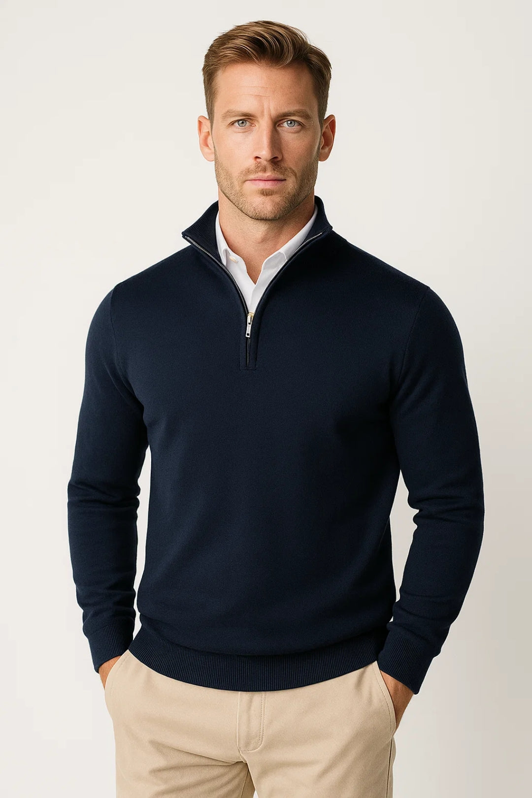 Men's Half-Zip Stand Collar Knit Pullover