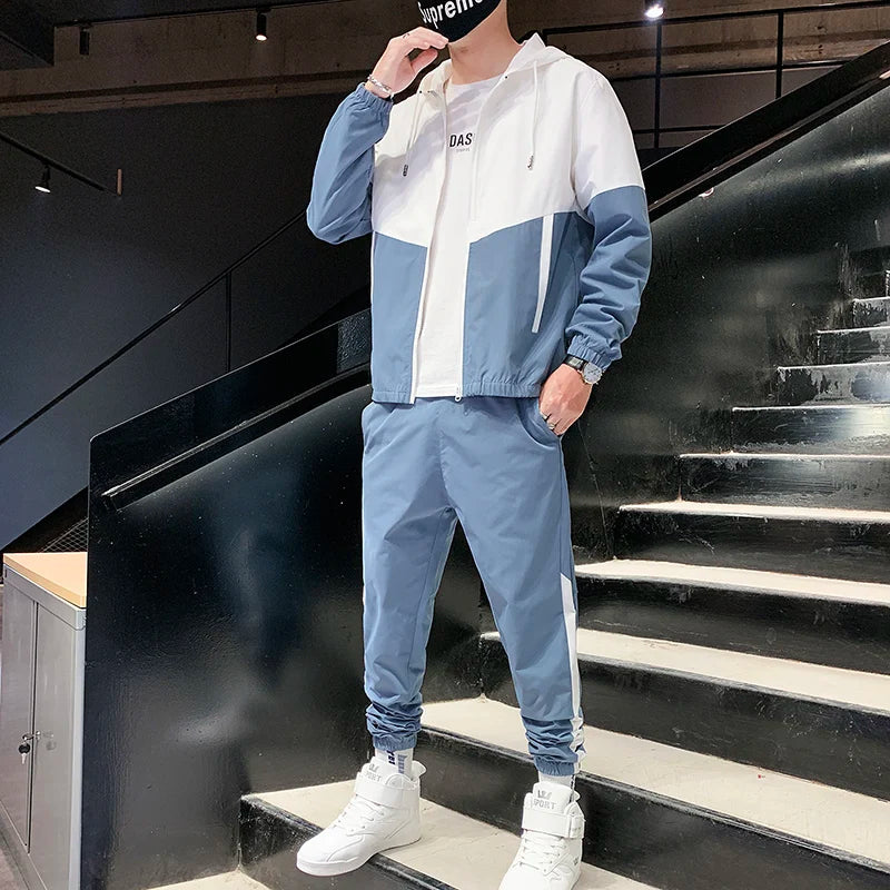 Men's Two-Piece Hooded Jacket and Jogger Tracksuit - Blue