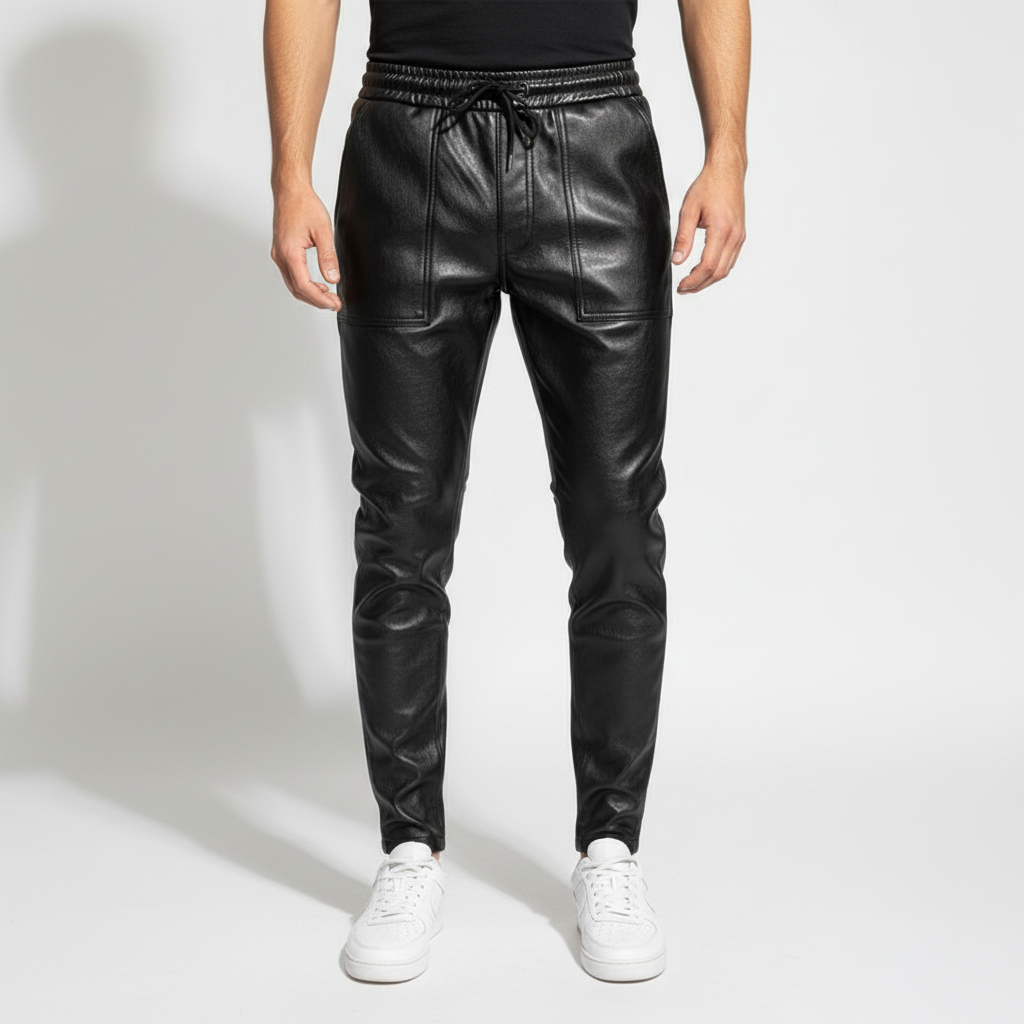 Men's Faux Leather Drawstring Trousers