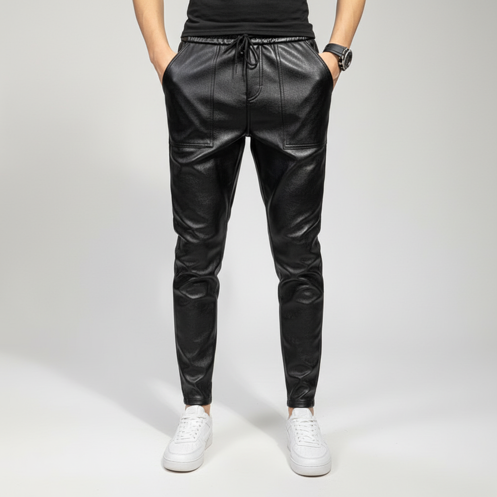 Men's Faux Leather Drawstring Trousers