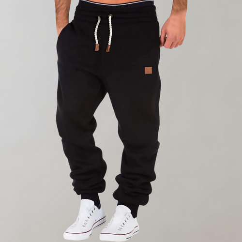 Men's Drawstring Cuff Joggers Relaxed Fit Casual Trousers - Black