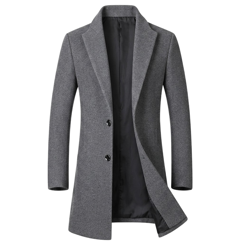 Men's Structured Tweed Blend Coat with Classic Lapels - Dark Gray