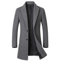 Men's Structured Tweed Blend Coat with Classic Lapels - Dark Gray