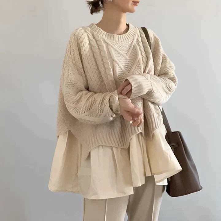 Women's Round Neck Knit Sweater for Fall and Winter