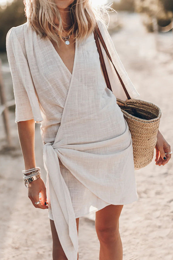 Women's V-Neck Wrap Sundress Mini Dress