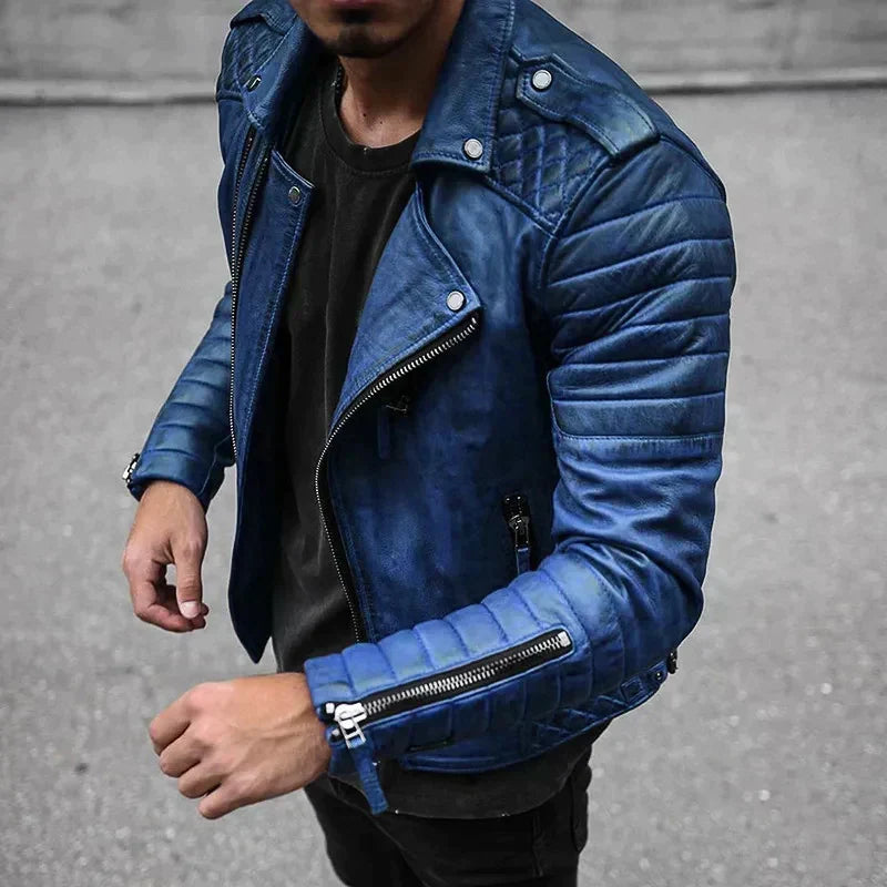 Men's Oversized Leather Shirt Jacket - Blue