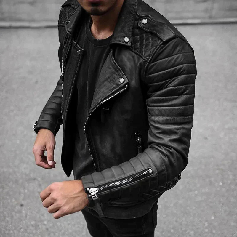 Men's Oversized Leather Shirt Jacket - Black