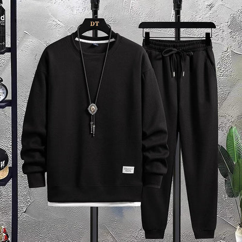 Men's Crew Neck Tracksuit Set - Black