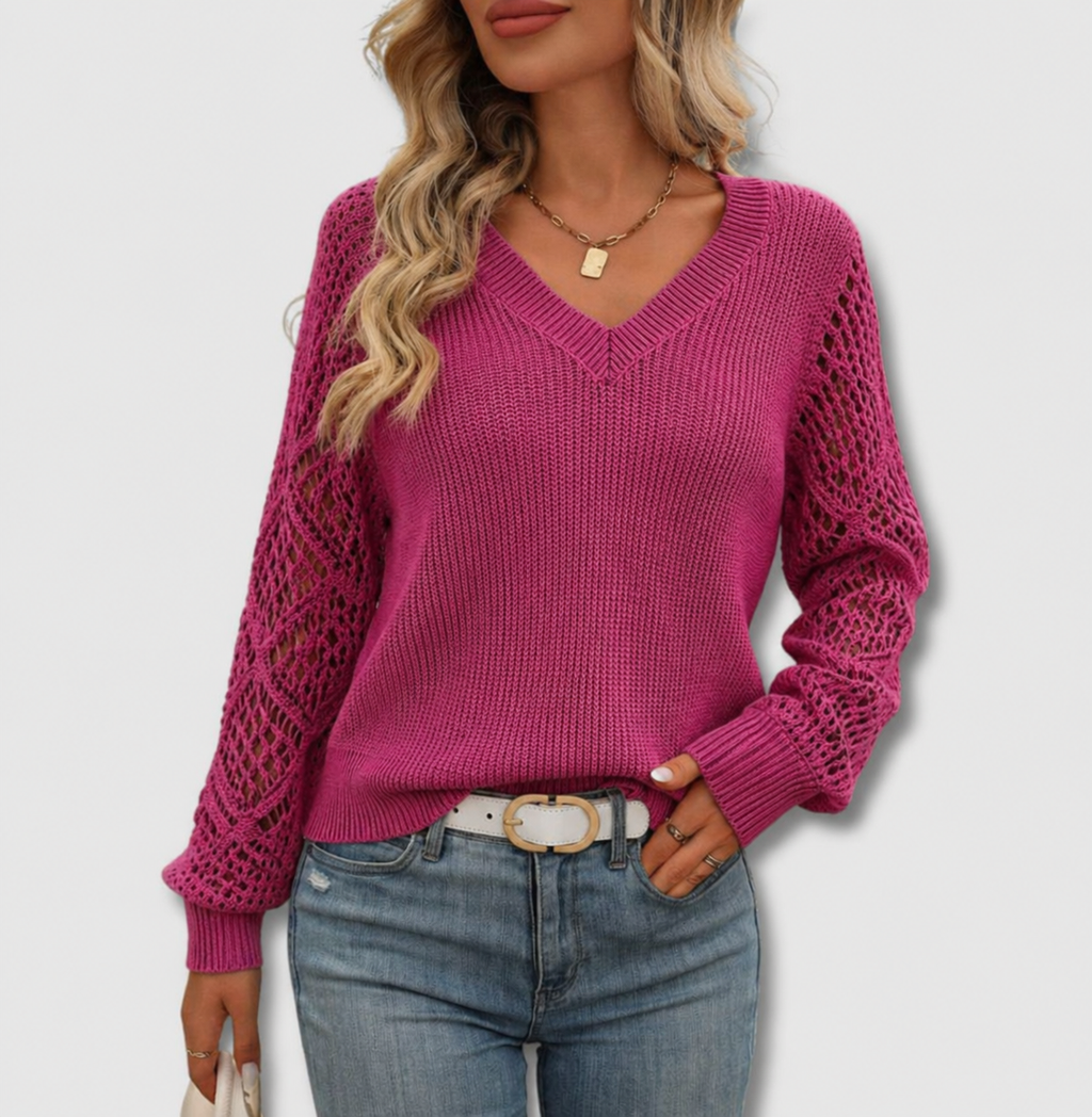 Women's V-Neck Open-Knit Sweater