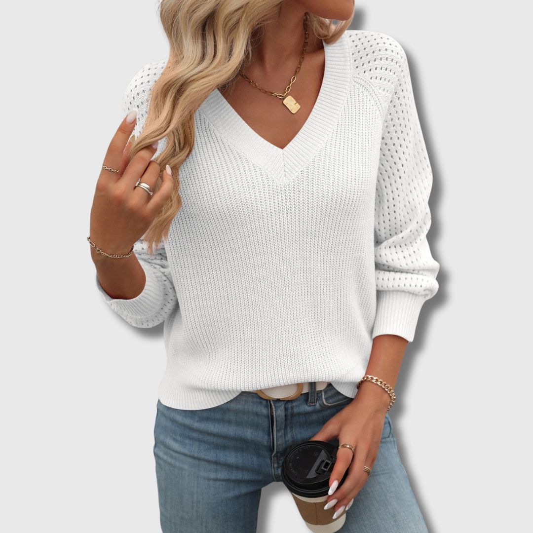 Women's V-Neck Open-Knit Sweater