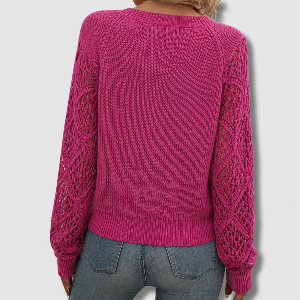 Women's V-Neck Open-Knit Sweater