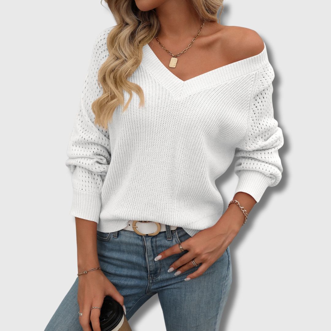 Women's V-Neck Open-Knit Sweater