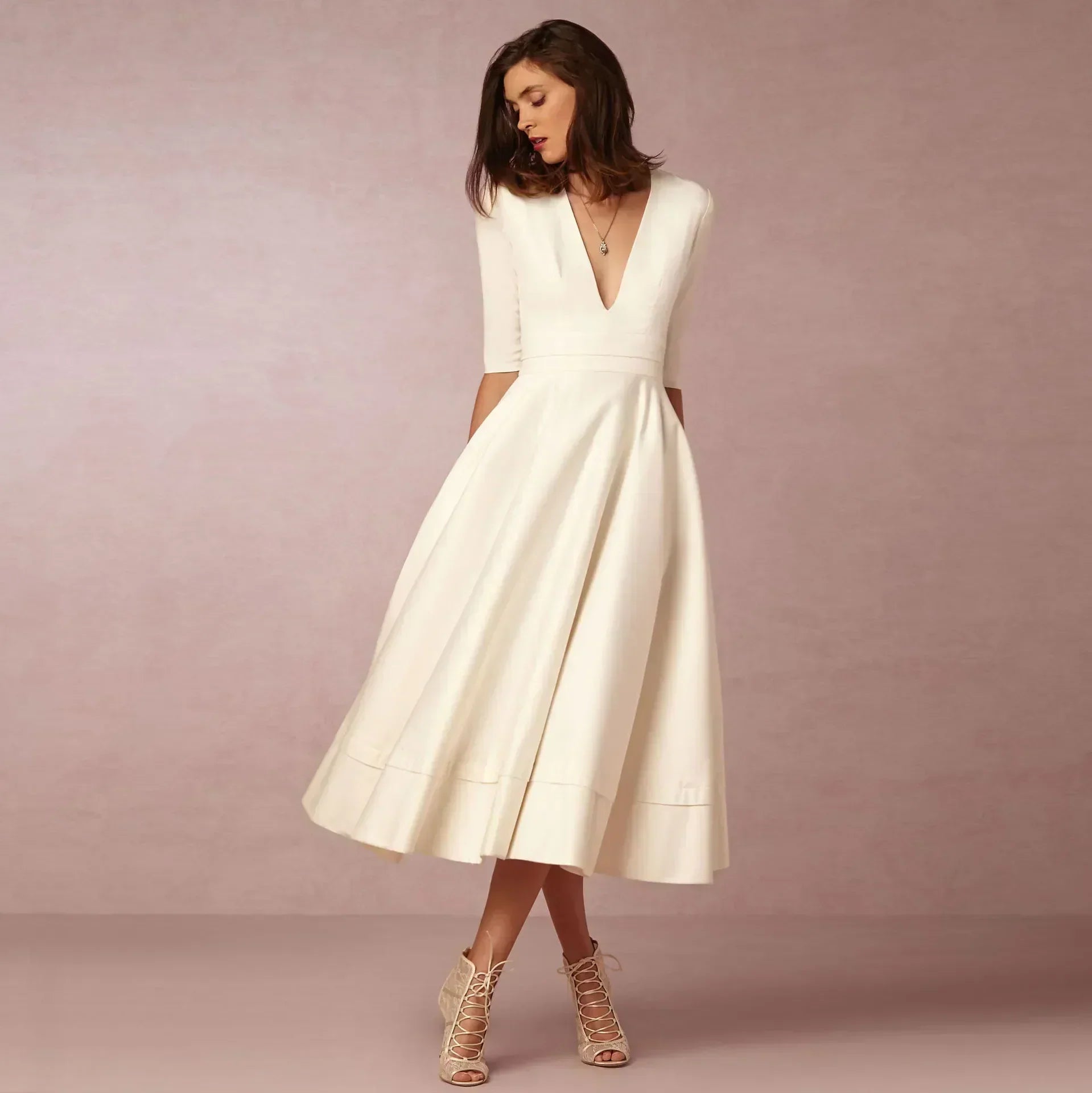 Women's V-Neck Flowing Midi Dress