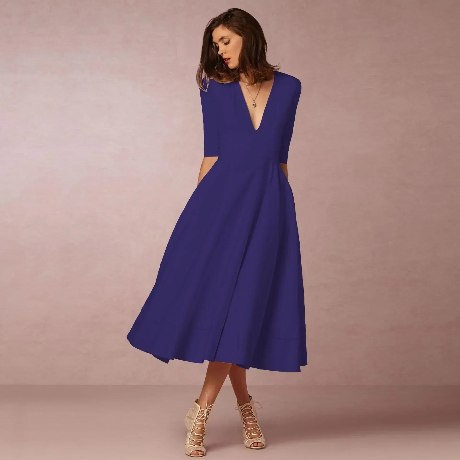 Women's V-Neck Flowing Midi Dress