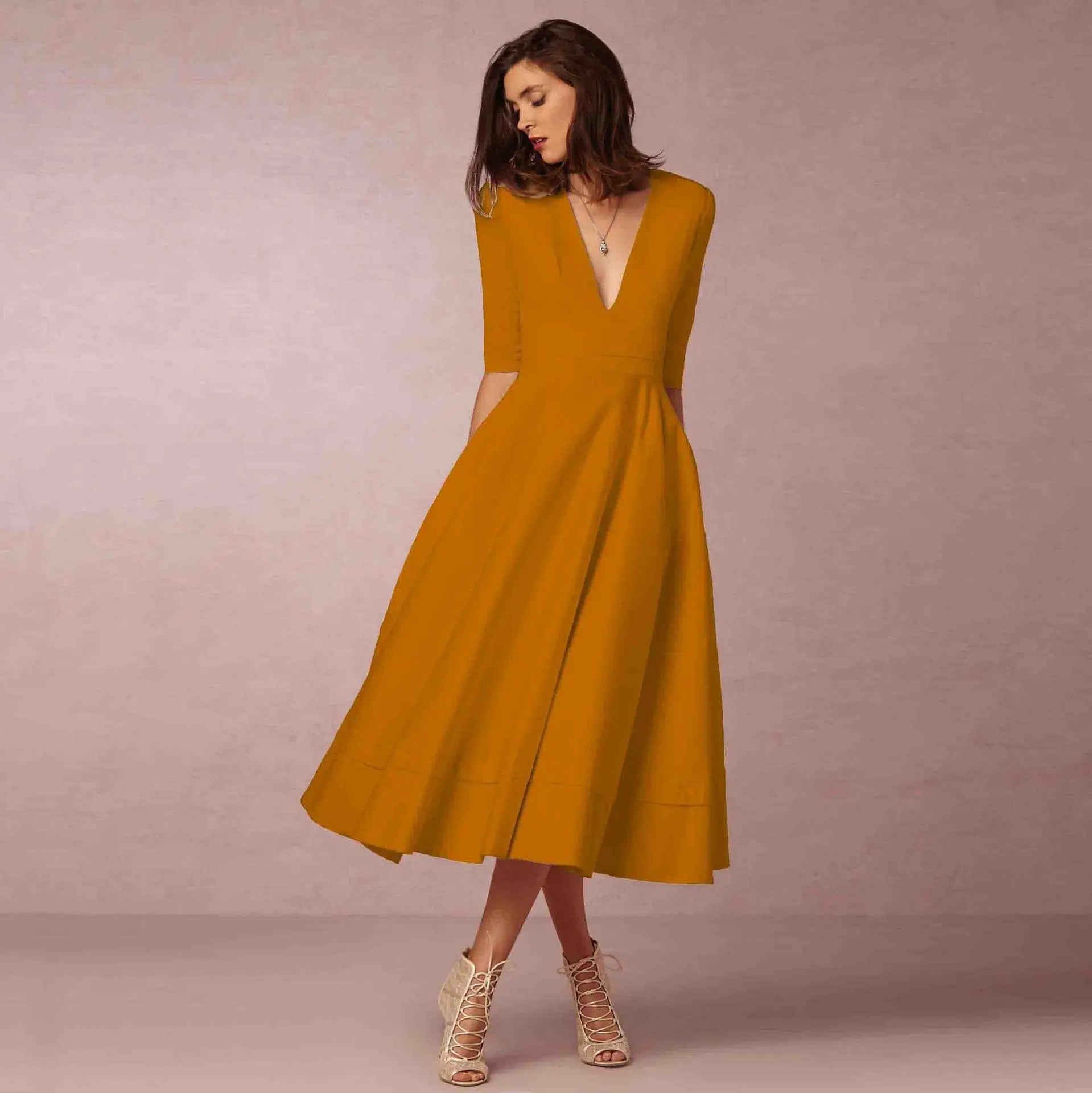 Women's V-Neck Flowing Midi Dress