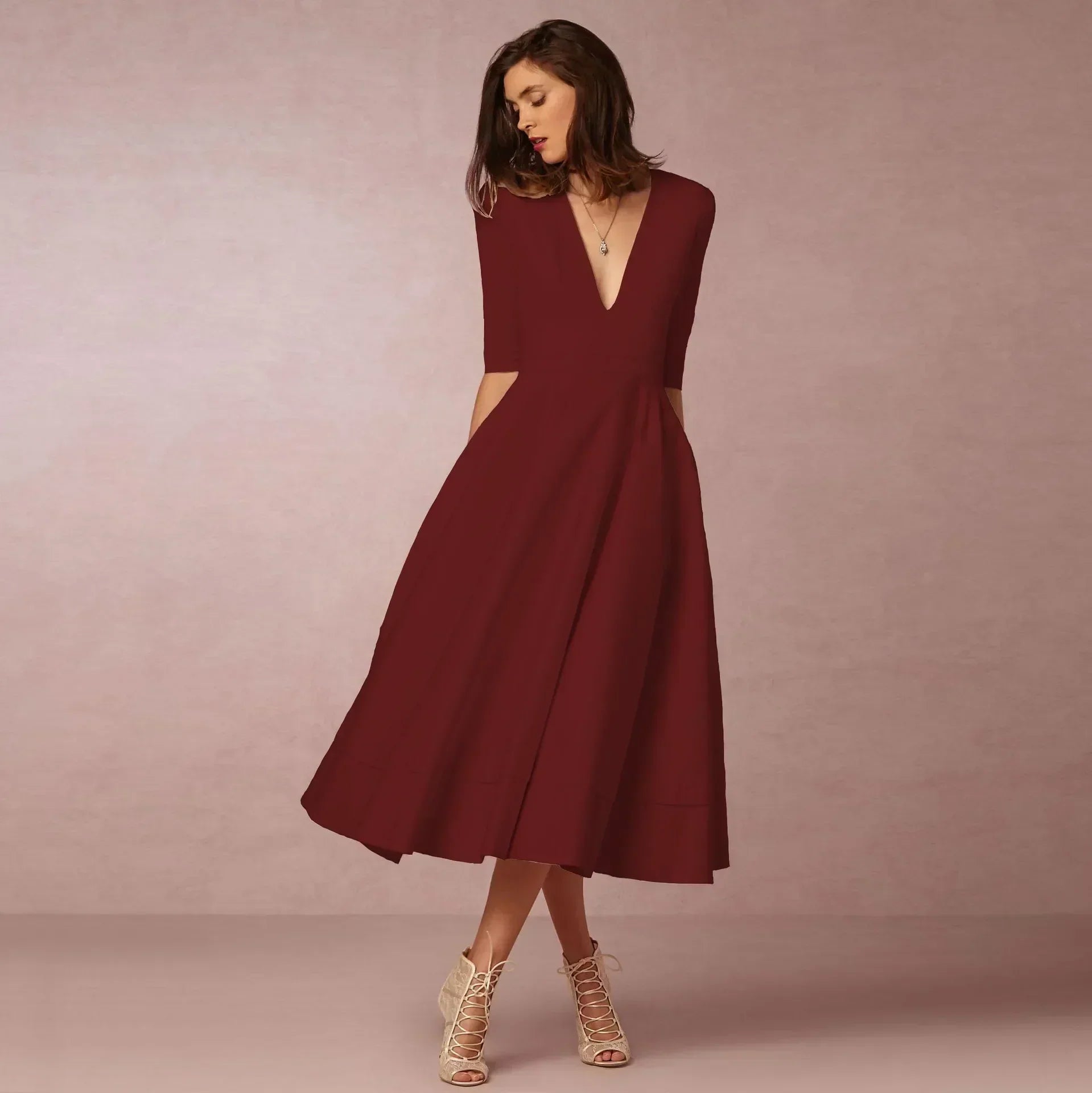 Women's V-Neck Flowing Midi Dress