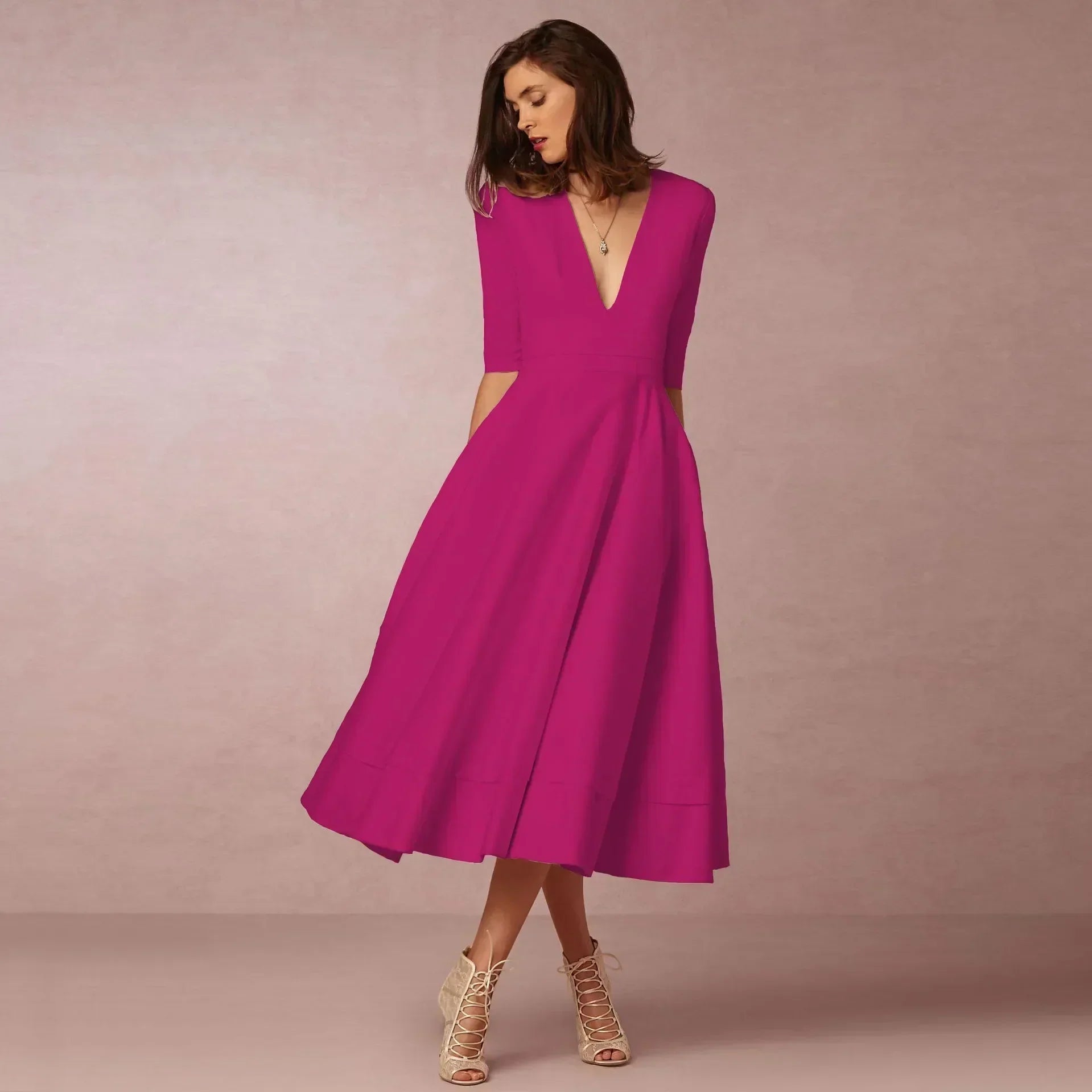 Women's V-Neck Flowing Midi Dress