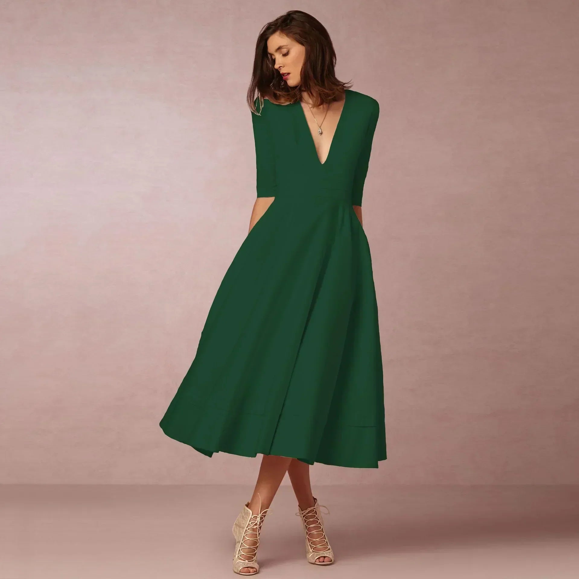 Women's V-Neck Flowing Midi Dress