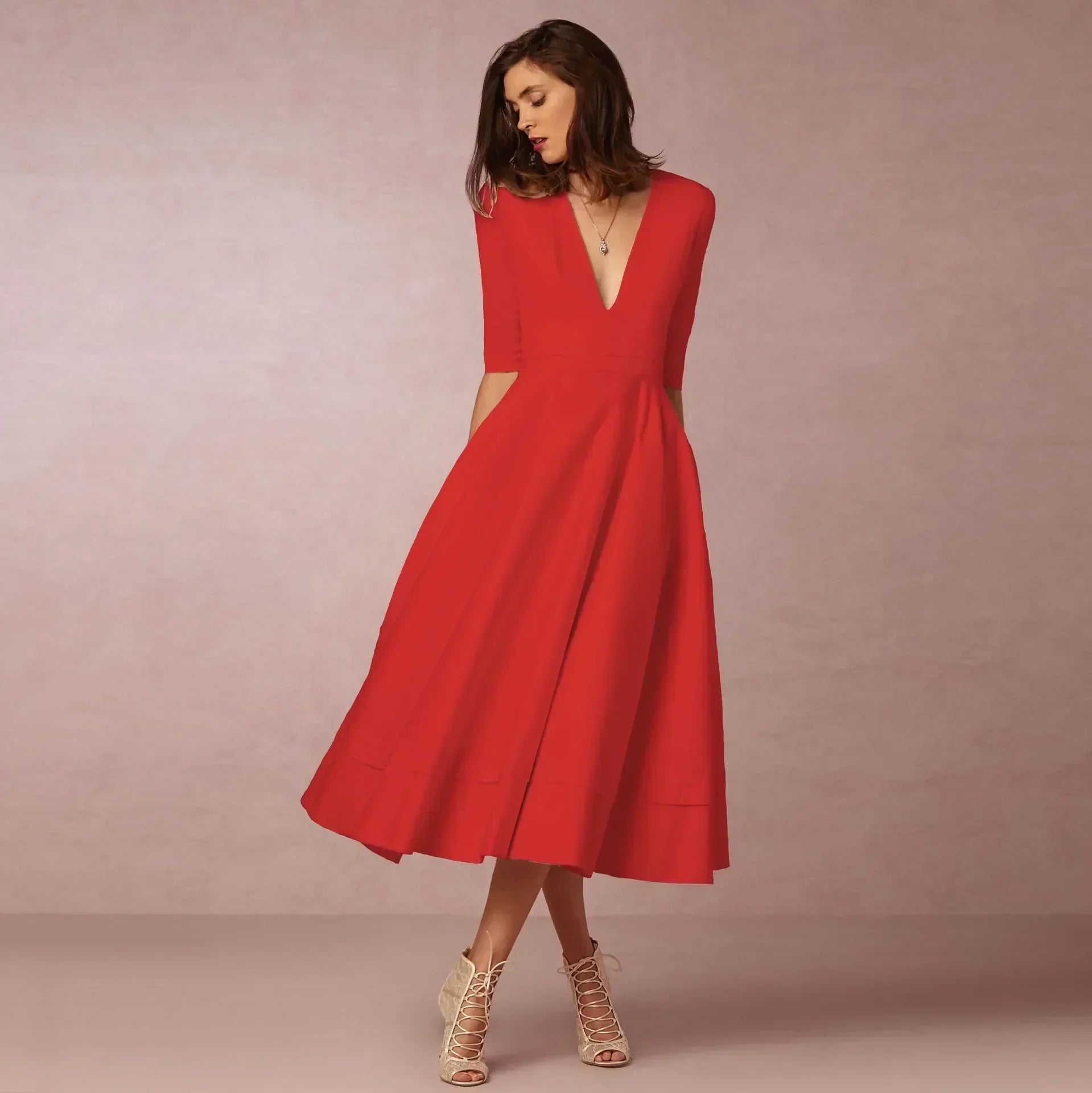 Women's V-Neck Flowing Midi Dress