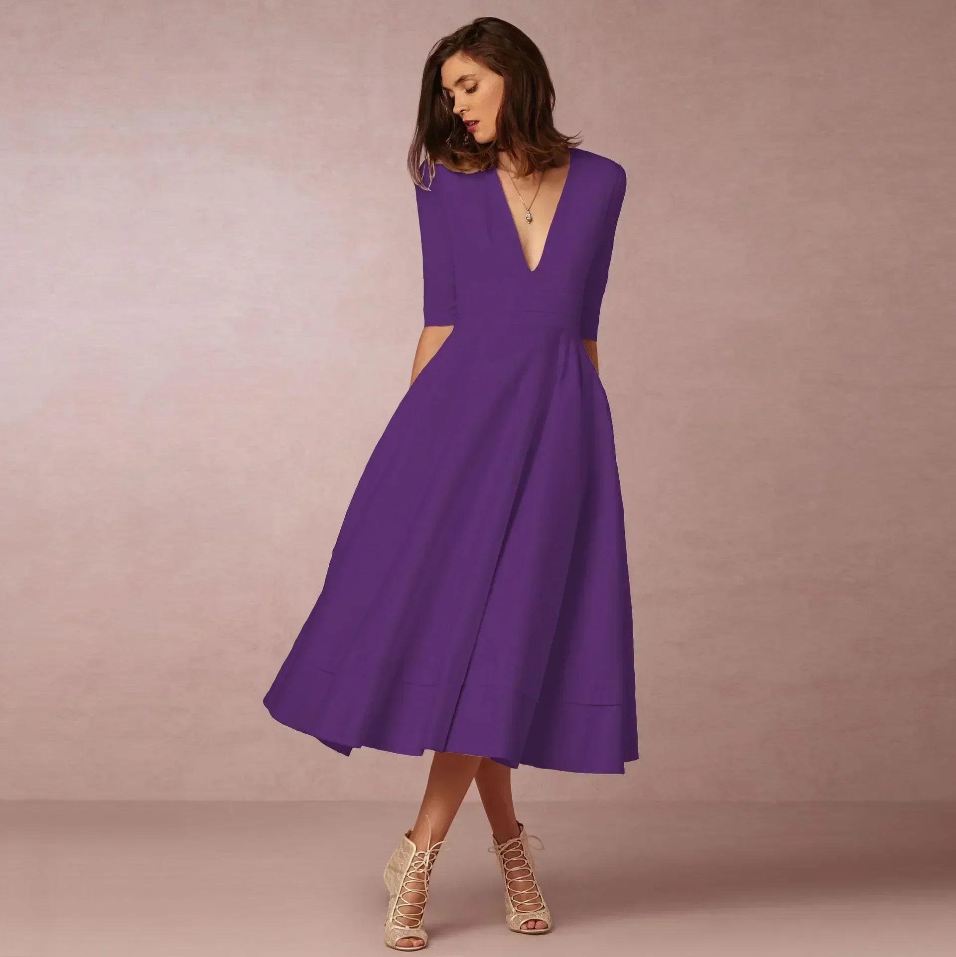 Women's V-Neck Flowing Midi Dress