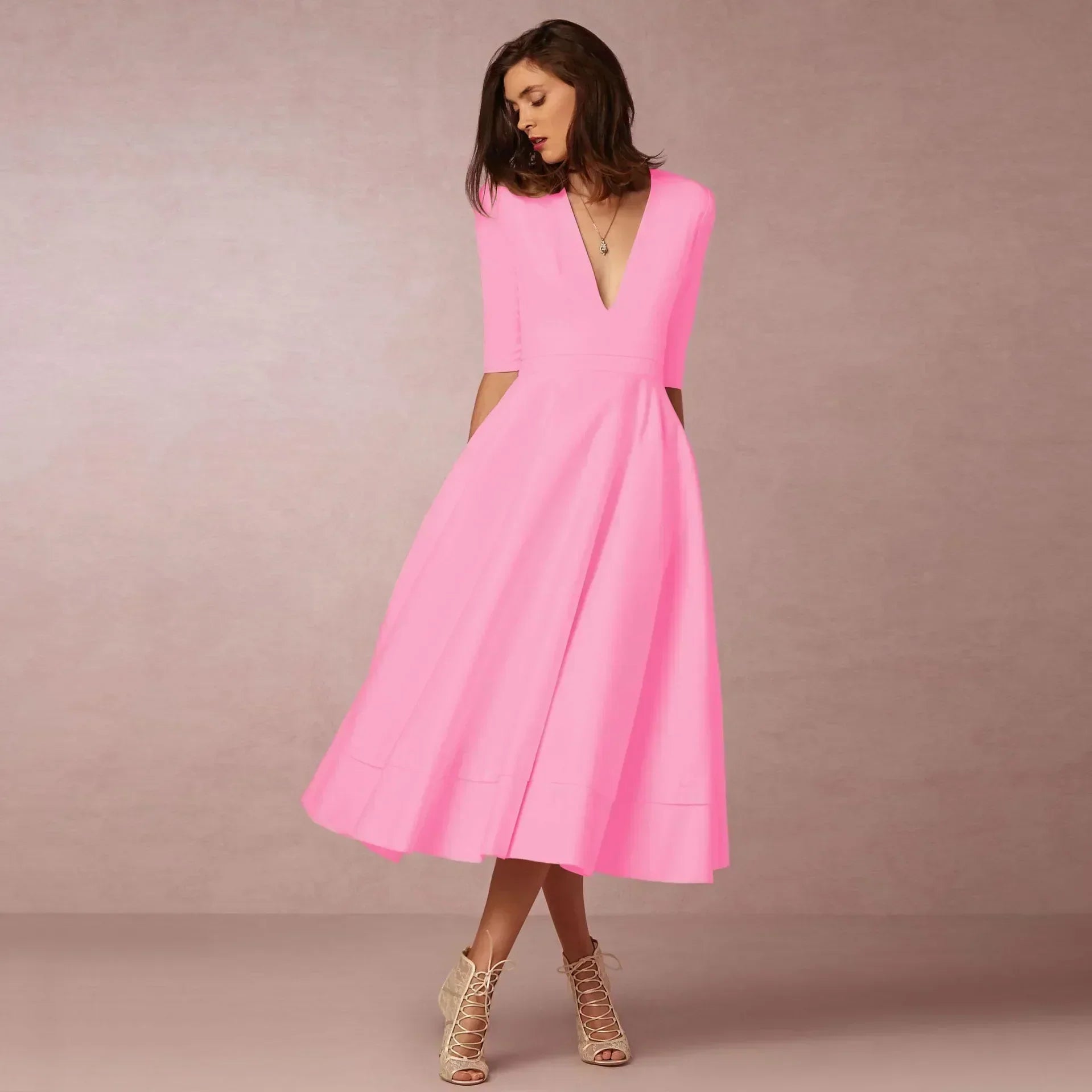 Women's V-Neck Flowing Midi Dress