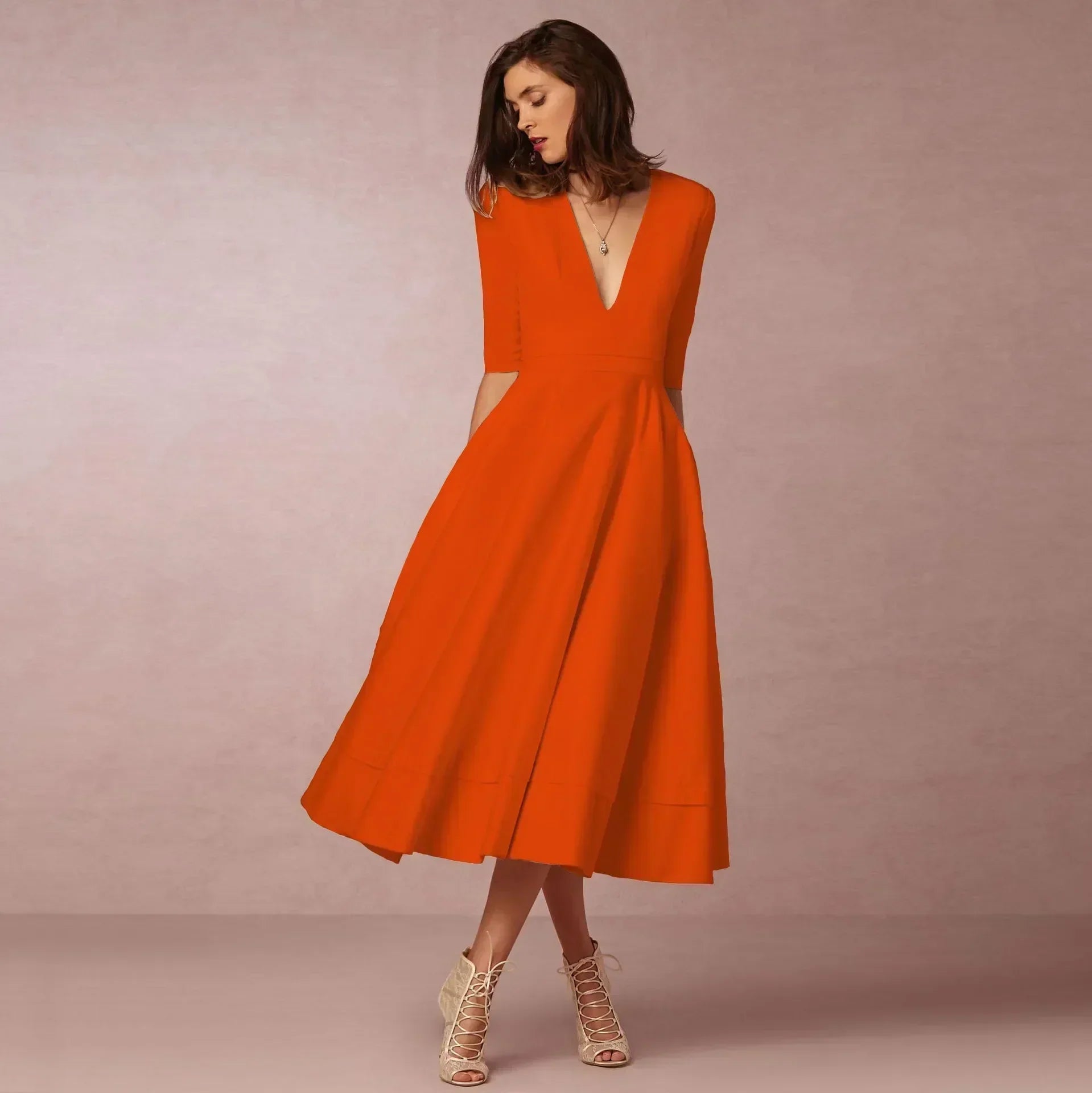 Women's V-Neck Flowing Midi Dress