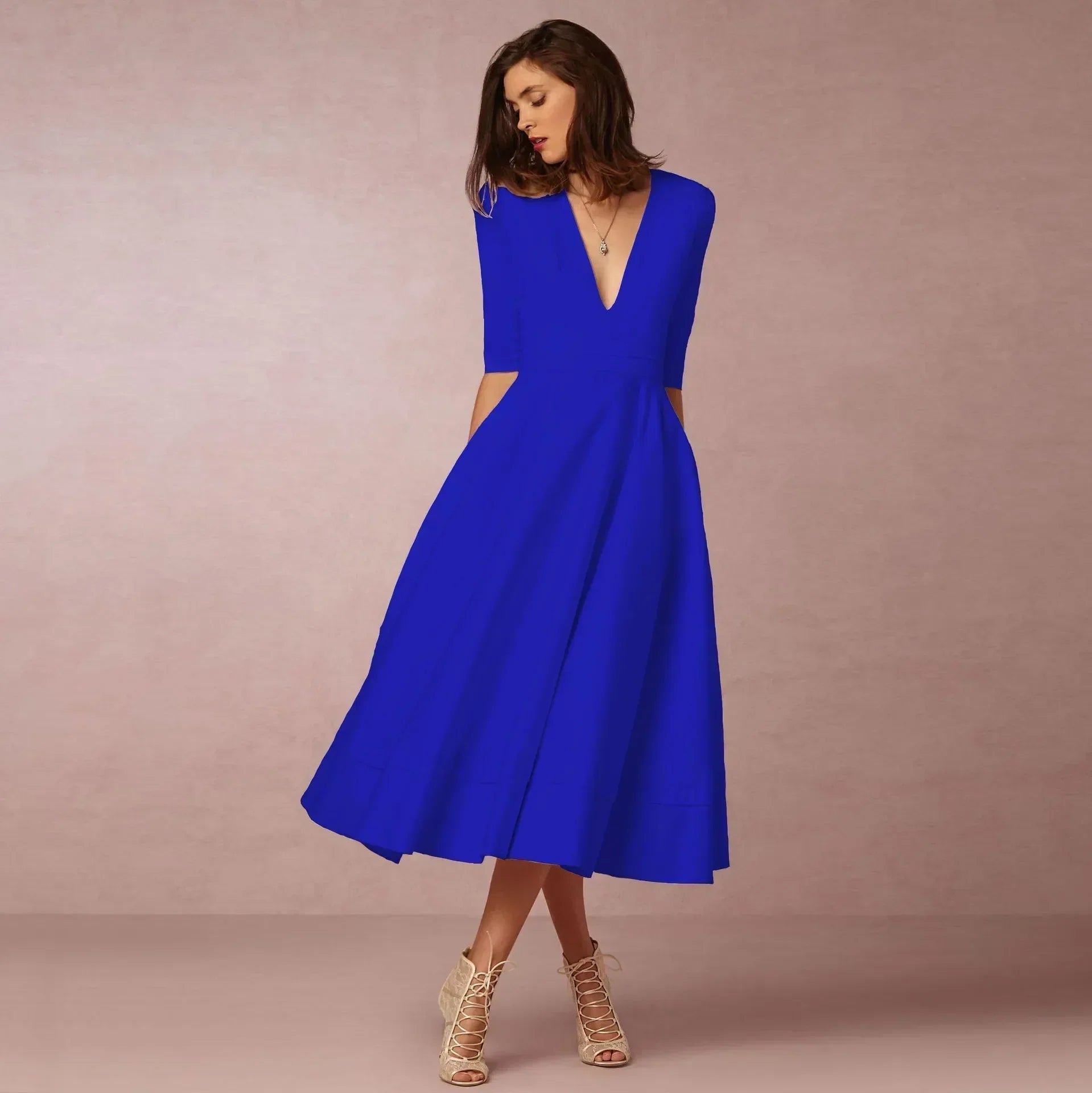 Women's V-Neck Flowing Midi Dress