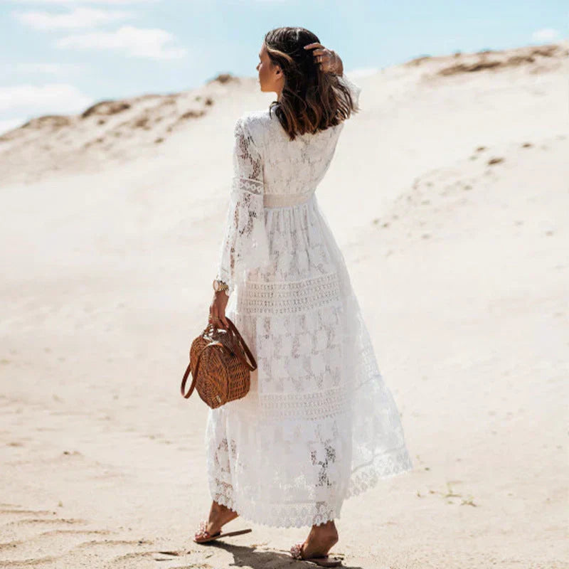 Women's Boho Lace V-Neck Maxi Dress
