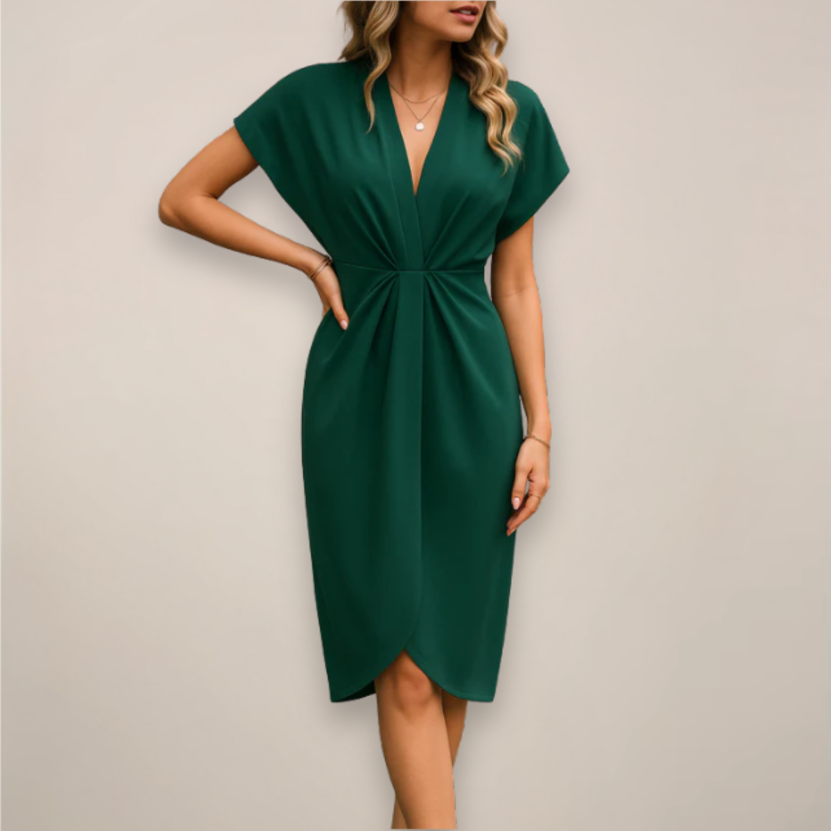 Women's Short Sleeve V-Neck Wrap Midi Dress