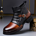 Men's Leather Buckle Ankle Boots - Black