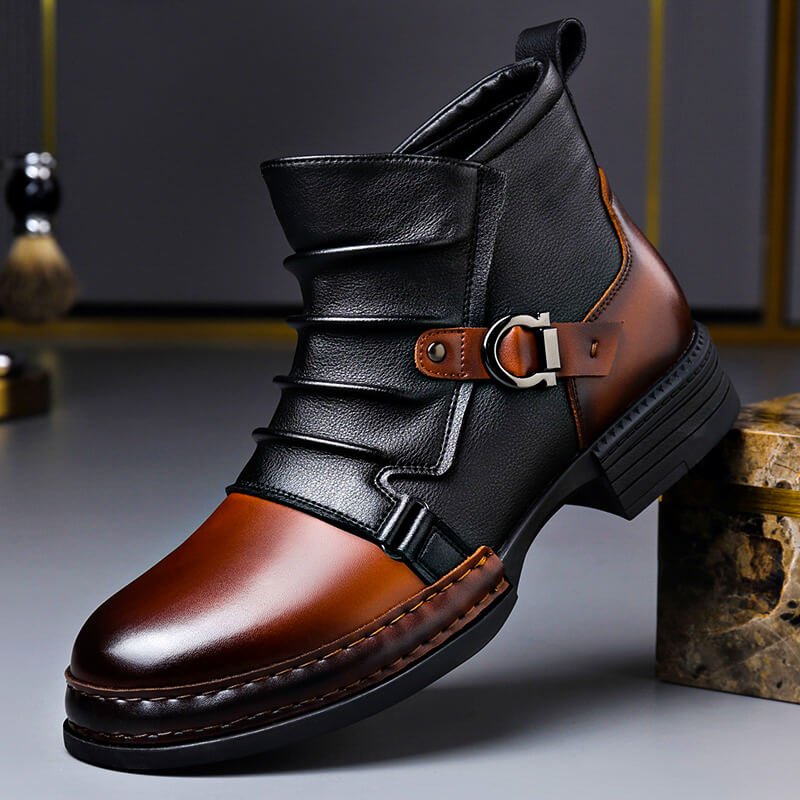 Men's Leather Buckle Ankle Boots