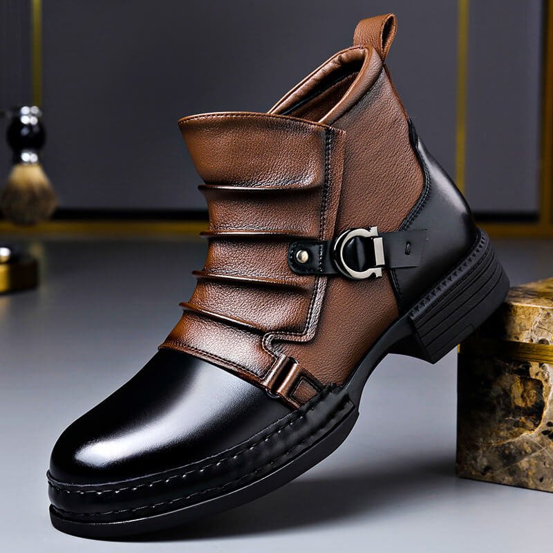Men's Leather Buckle Ankle Boots