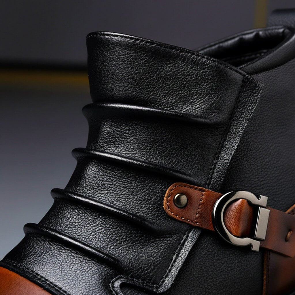 Men's Leather Buckle Ankle Boots