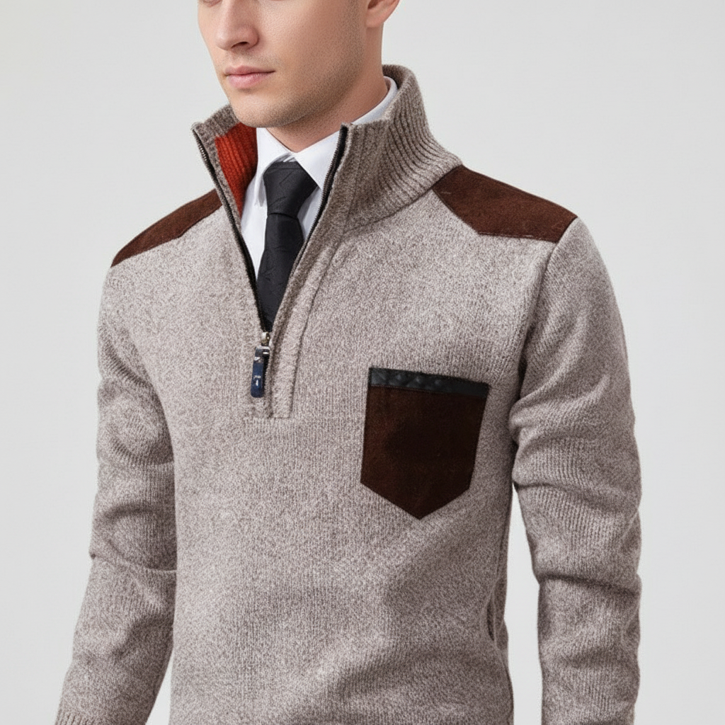 Men's Soft Knit Quarter-Zip Sweater with Chest Pocket