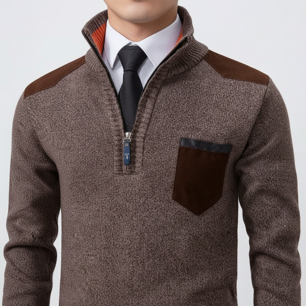 Men's Soft Knit Quarter-Zip Sweater with Chest Pocket