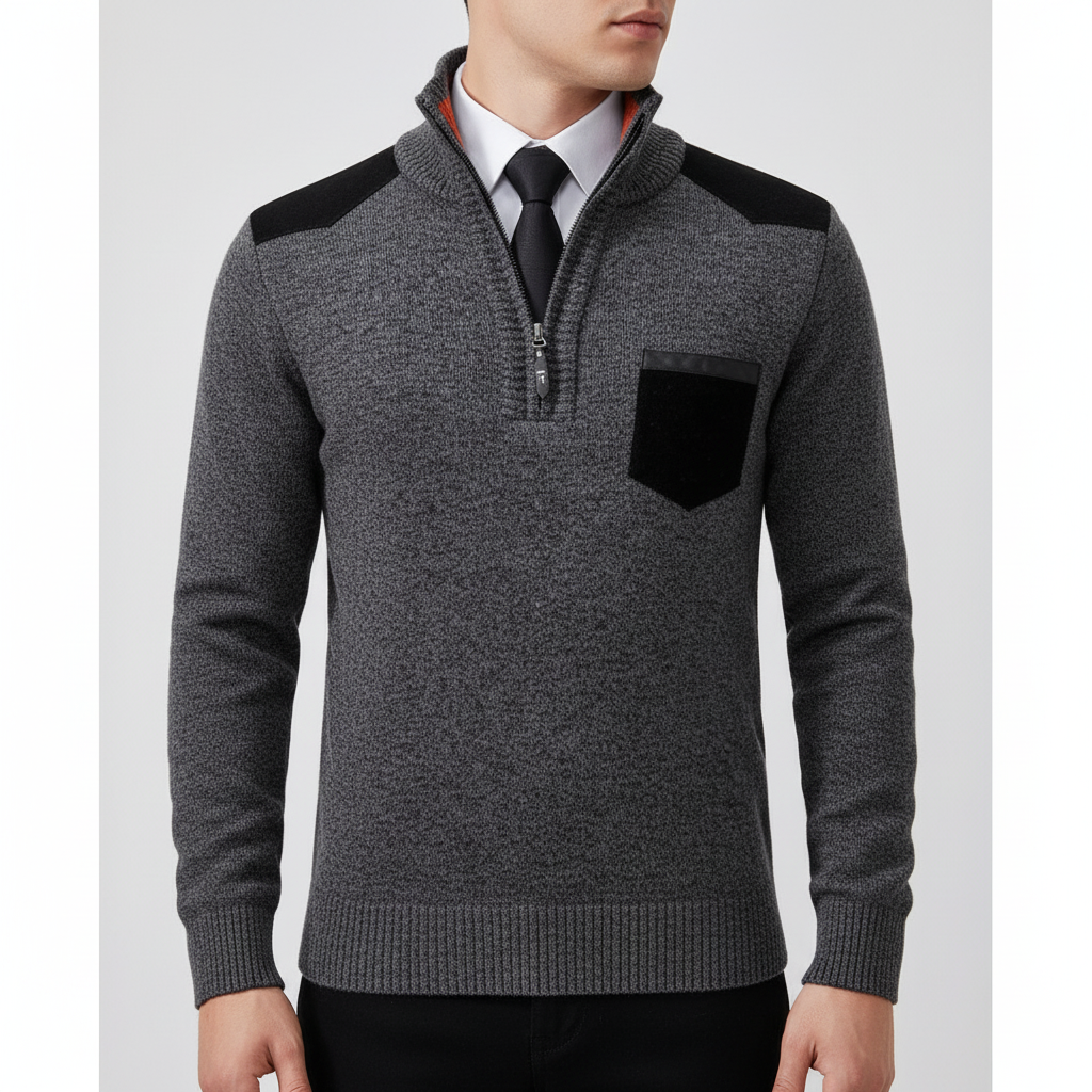 Men's Soft Knit Quarter-Zip Sweater with Chest Pocket