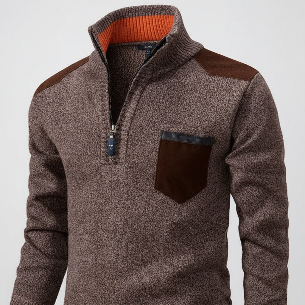 Men's Soft Knit Quarter-Zip Sweater with Chest Pocket