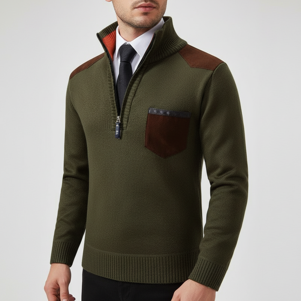 Men's Soft Knit Quarter-Zip Sweater with Chest Pocket