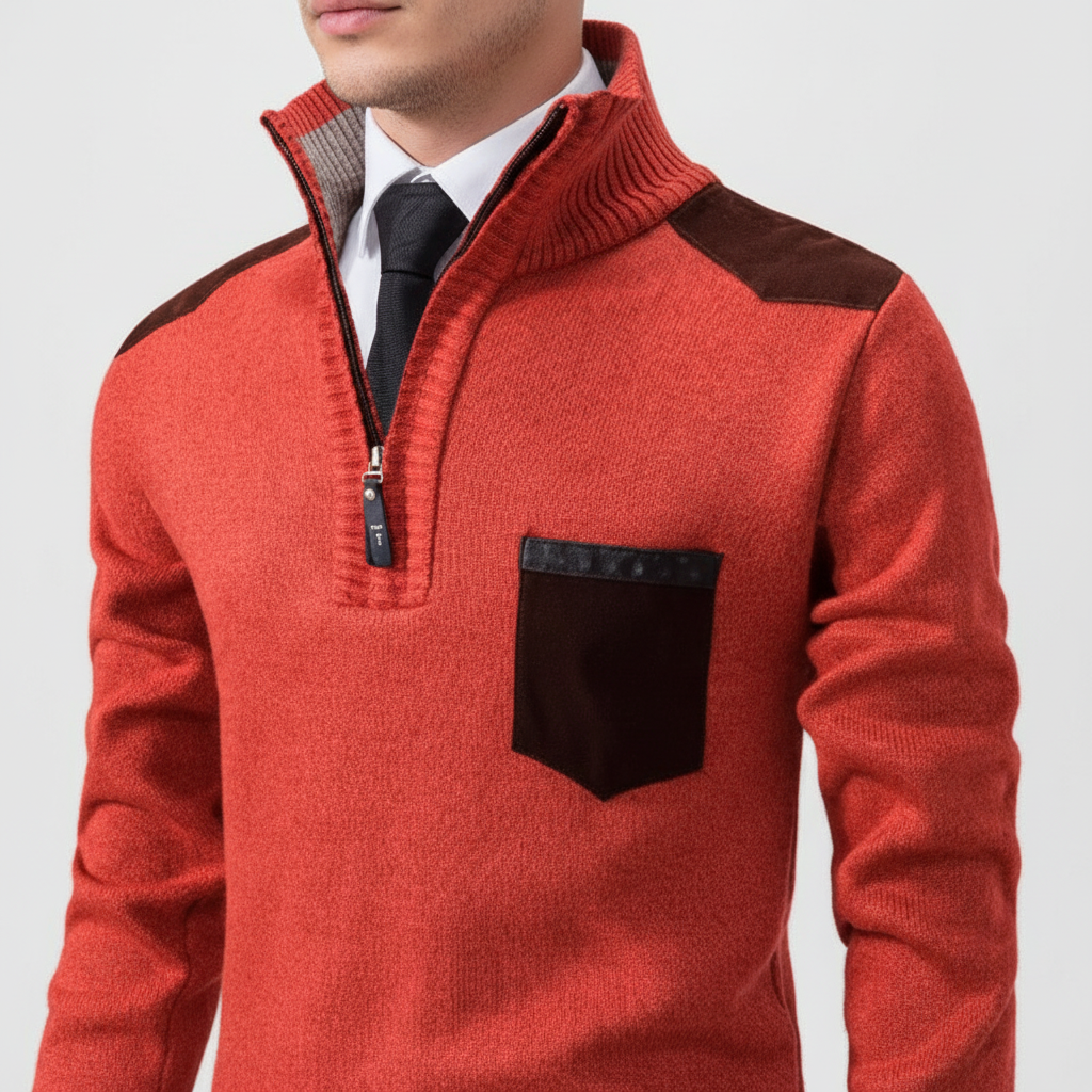 Men's Soft Knit Quarter-Zip Sweater with Chest Pocket