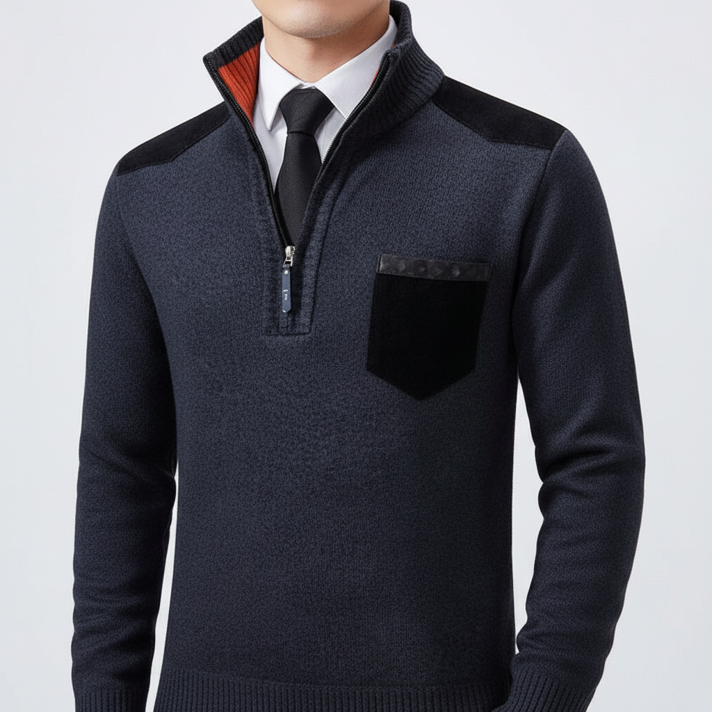 Men's Soft Knit Quarter-Zip Sweater with Chest Pocket