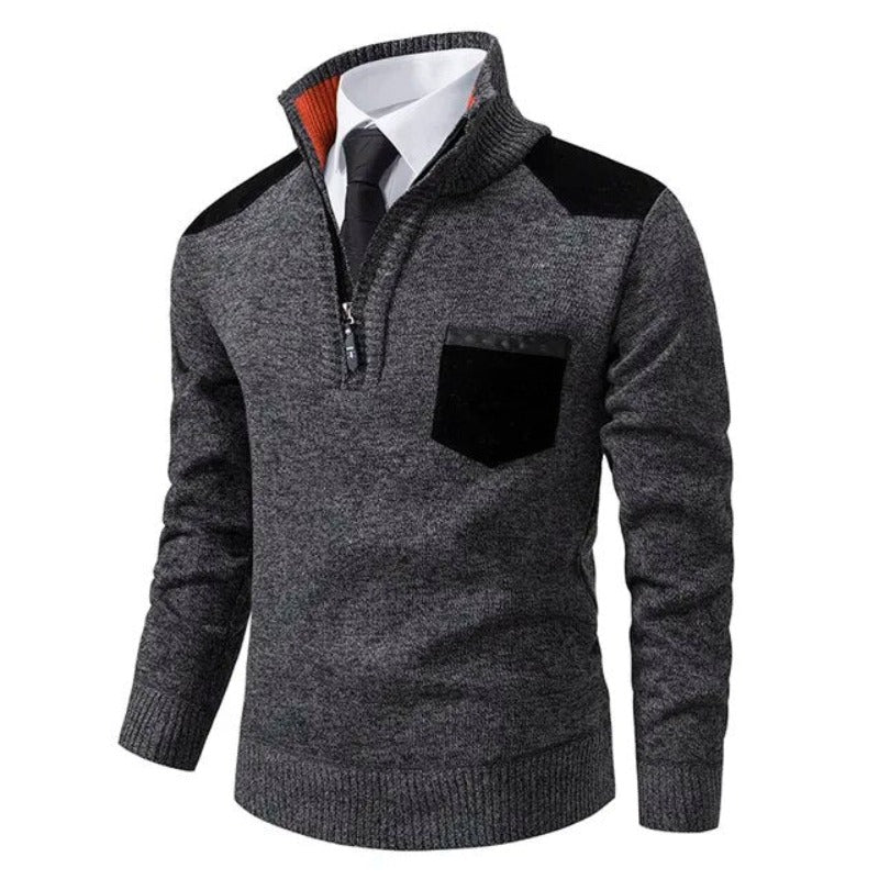 Men's Soft Knit Quarter-Zip Sweater with Chest Pocket
