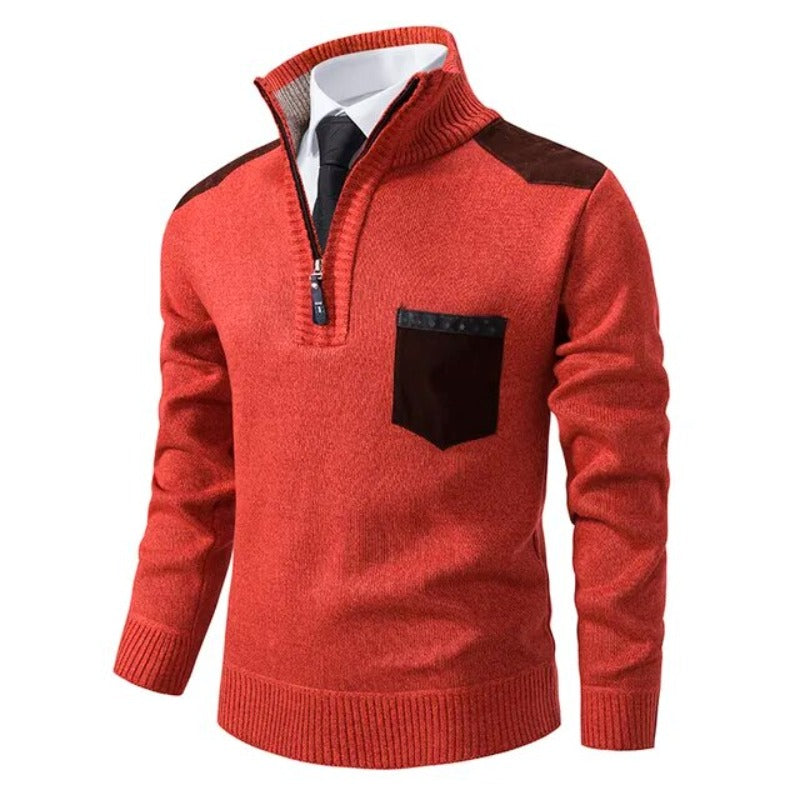 Men's Soft Knit Quarter-Zip Sweater with Chest Pocket