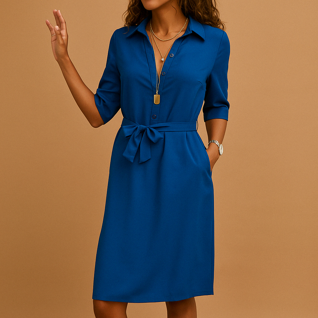 Women's Belted Pocketed Shirt Midi Dress