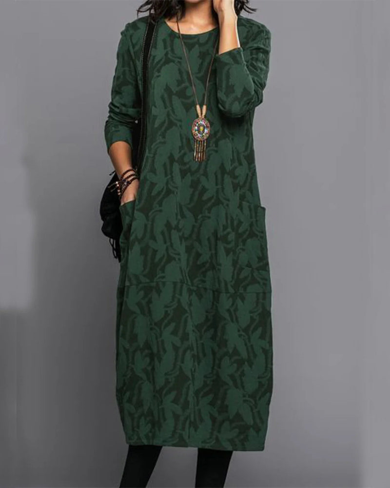 Women's Long Sleeve Pocketed Maxi Dress