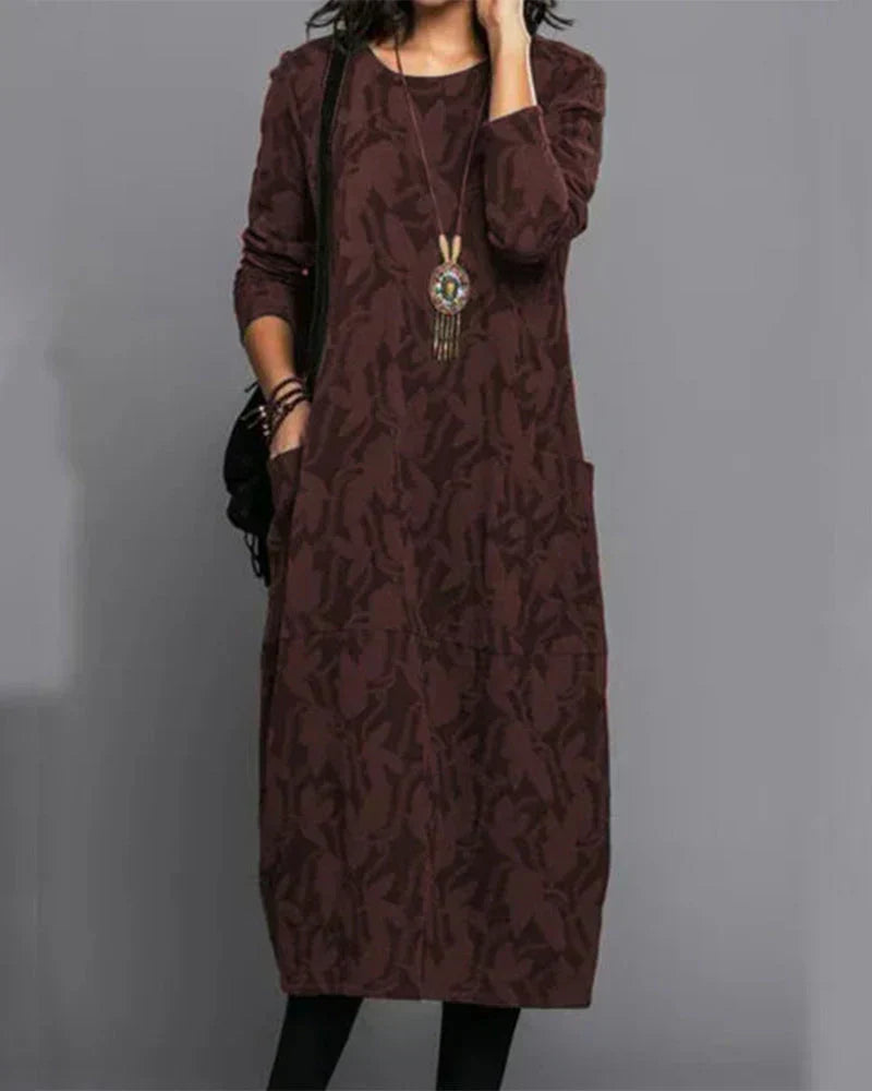 Women's Long Sleeve Pocketed Maxi Dress