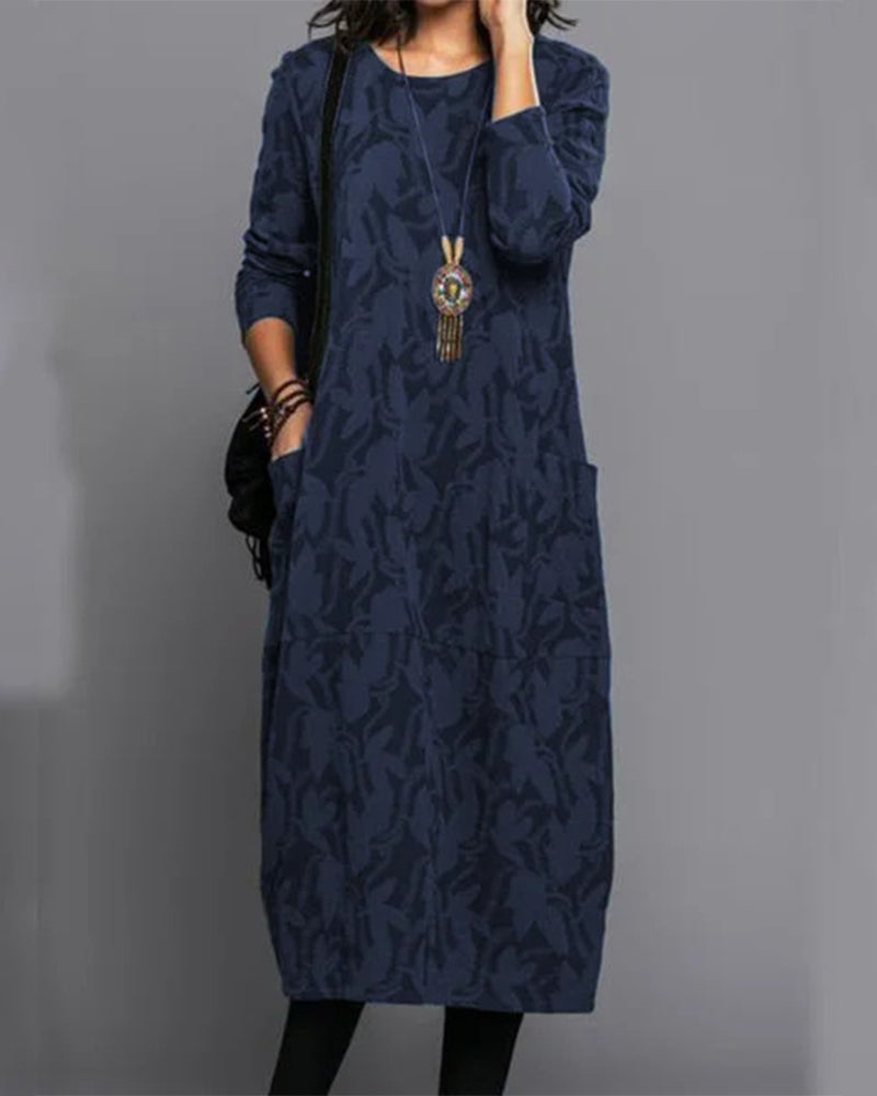 Women's Long Sleeve Pocketed Maxi Dress