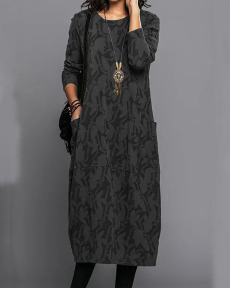 Women's Long Sleeve Pocketed Maxi Dress