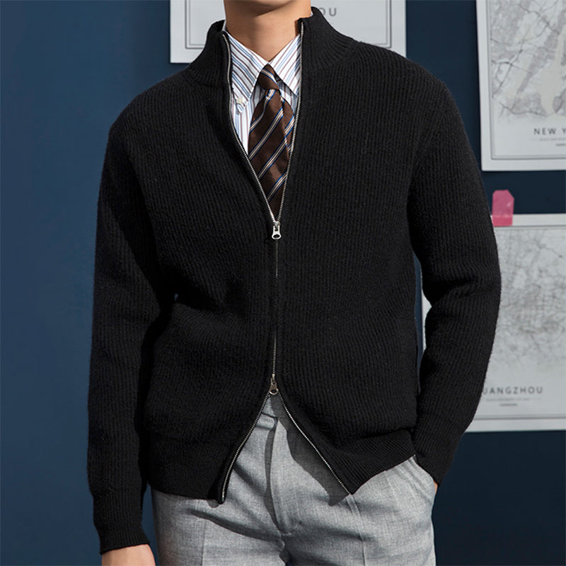 Men's Ribbed Full Zip Cardigan - Black