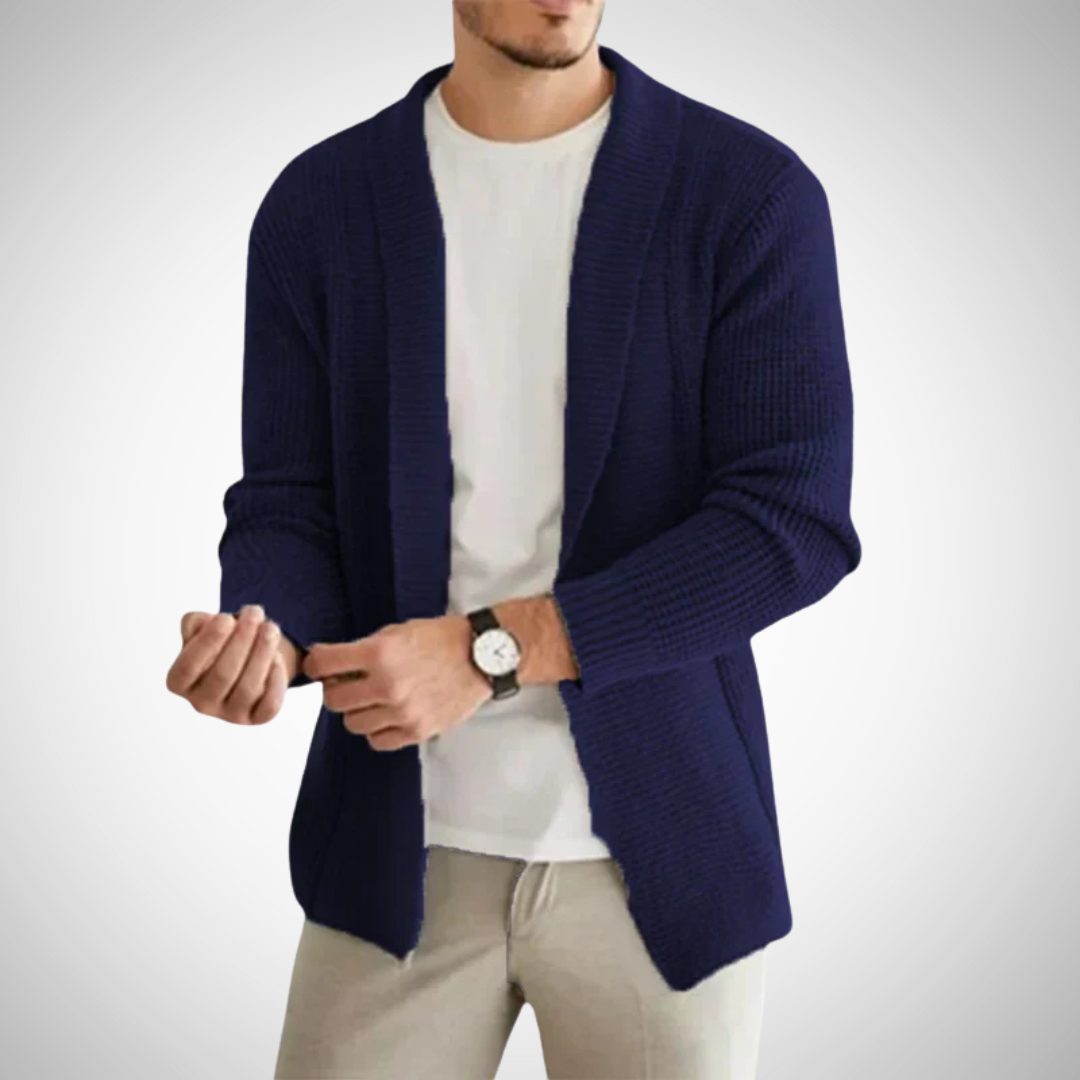Men's Open Front Shawl Collar Knit Cardigan