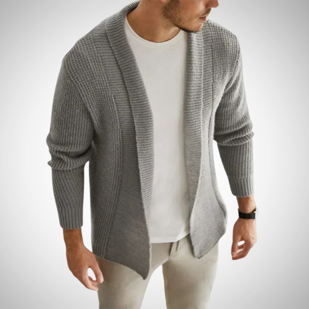 Men's Open Front Shawl Collar Knit Cardigan